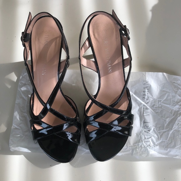 Stuart Weitzman Axis Black Patent Leather Women's Platform Sandals US 8W - Picture 1 of 8